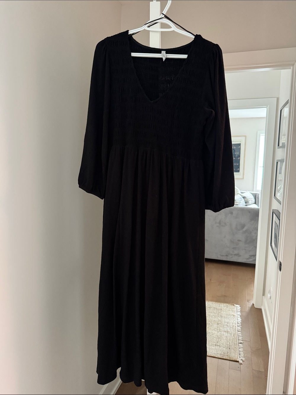 Black V-Neck Smocked Dress